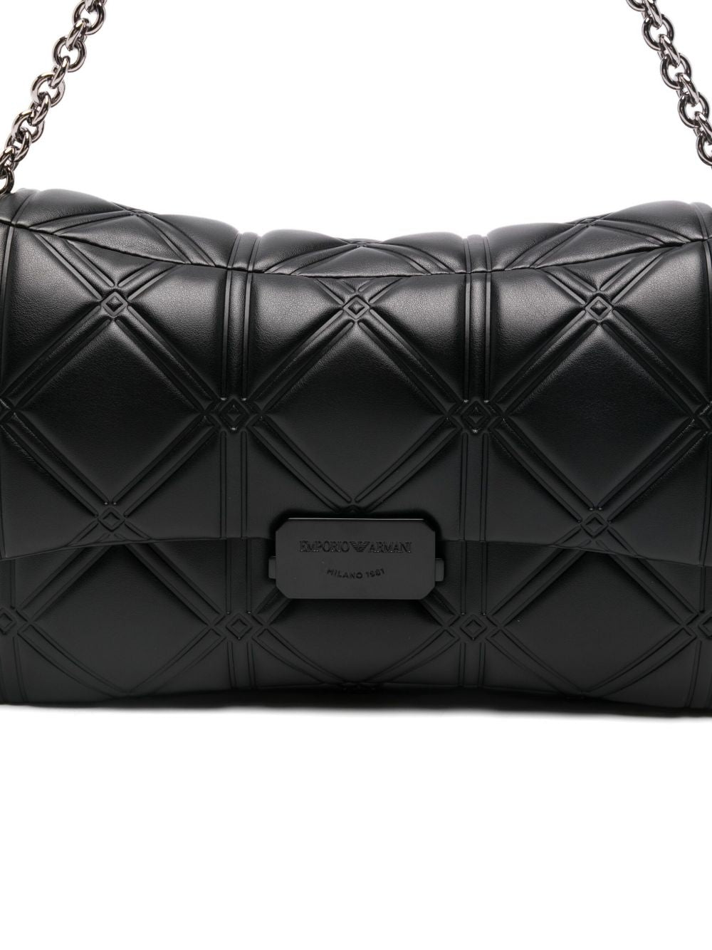 Emporio Armani Quilted Shoulder Bag with Chain-Link Detailing Black Black