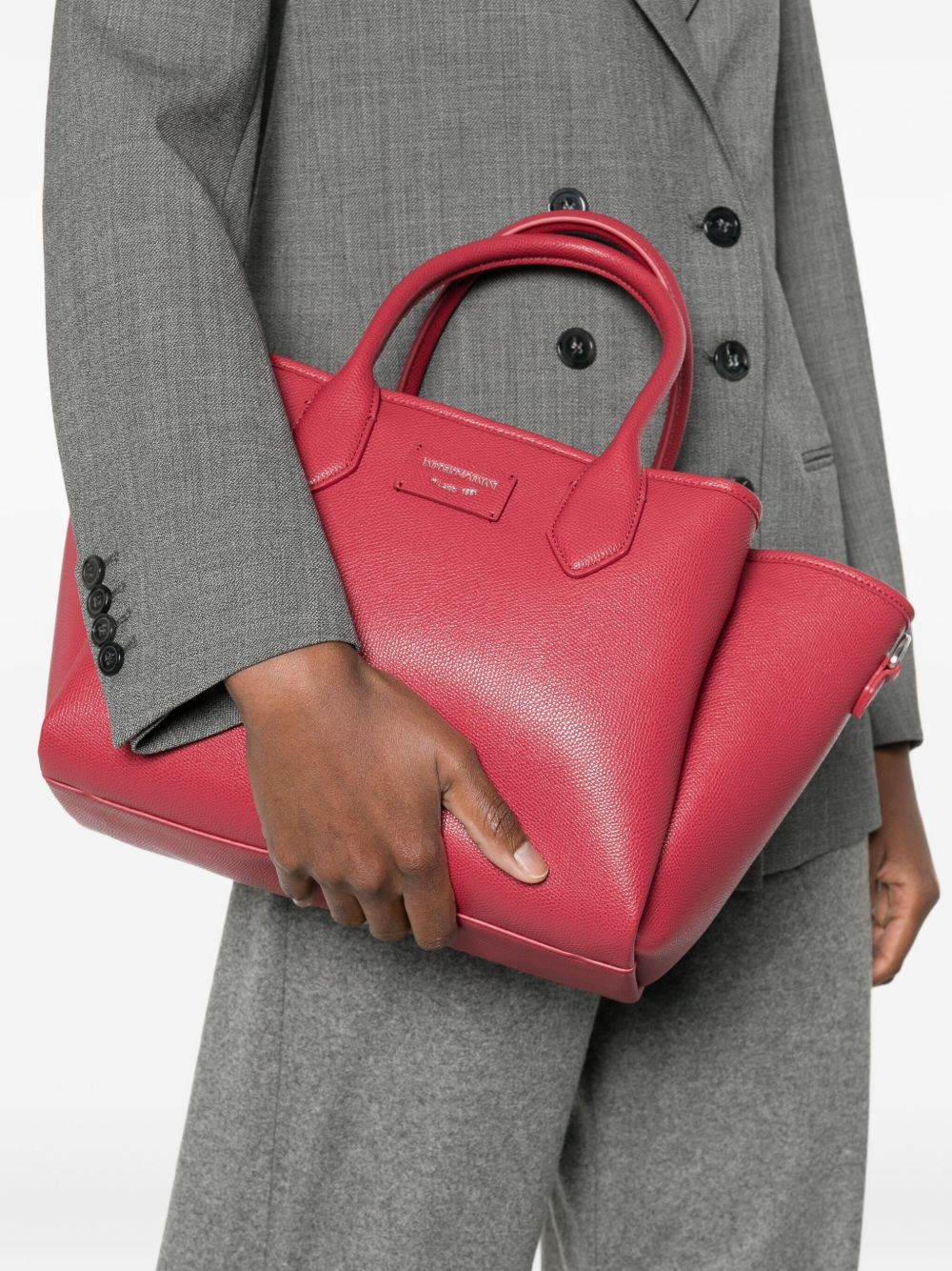 Emporio Armani Medium Bordeaux Shopper Tote Bag with Detachable Strap Bordeaux