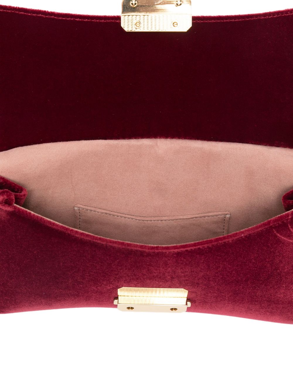 Emporio Armani Velvet Foldover Clutch Bag with Chain-Link Strap Bordeaux