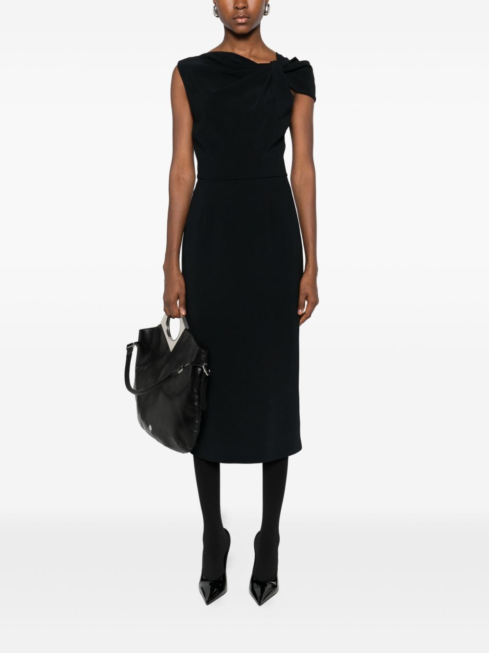 Givenchy Draped One-Shoulder Midi Dress Black