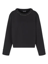 Emporio Armani Rhinestone-Embellished Cotton Crewneck Sweatshirt Black