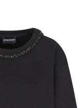 Emporio Armani Rhinestone-Embellished Cotton Crewneck Sweatshirt Black
