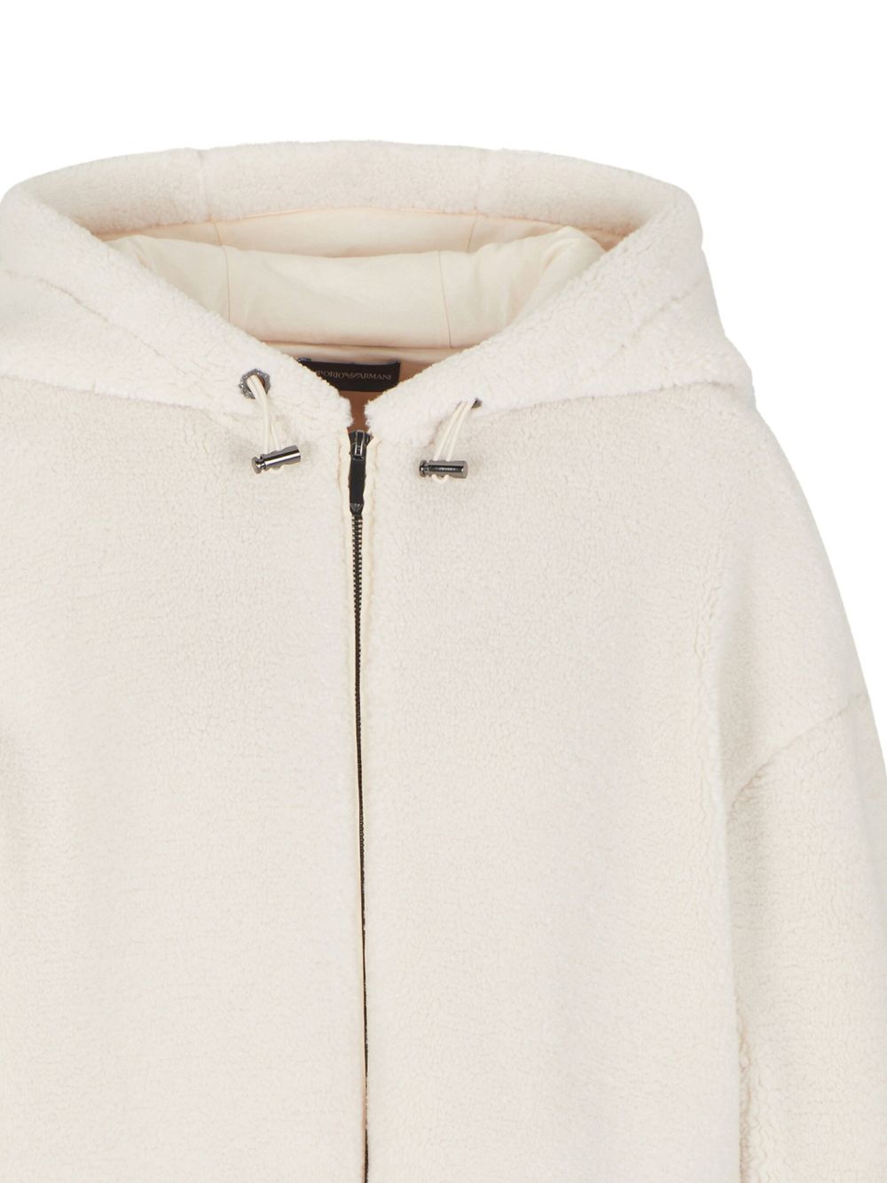 Emporio Armani Cropped Fleece Jacket with Drawstring Hood Ivory Ivory