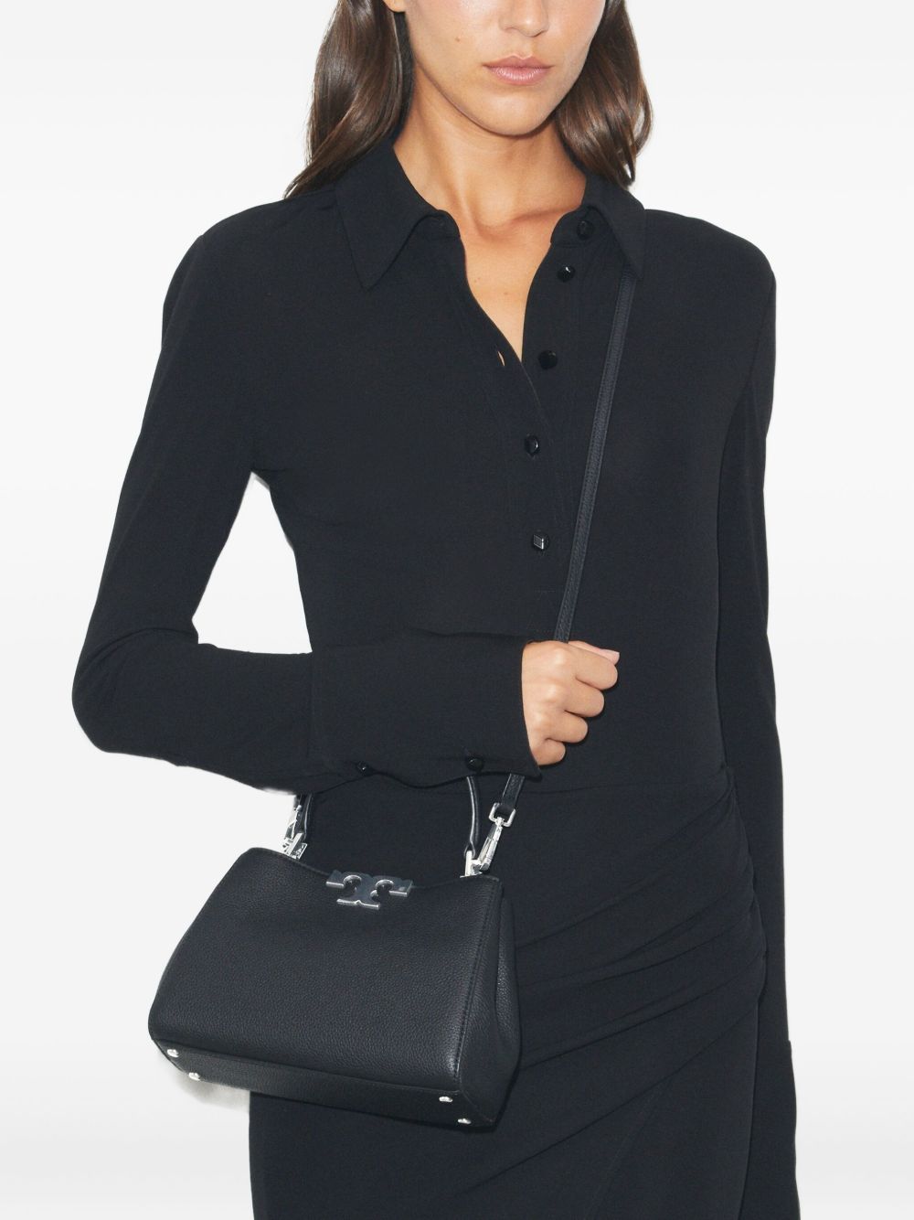 Tory Burch Eleanor Mini Suede and Leather Handbag Black