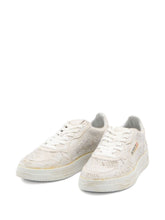 032C Medalist Low White Rhinestone Embellished Leather Sneakers White