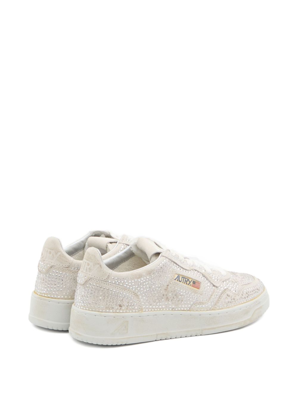 032C Medalist Low White Rhinestone Embellished Leather Sneakers White