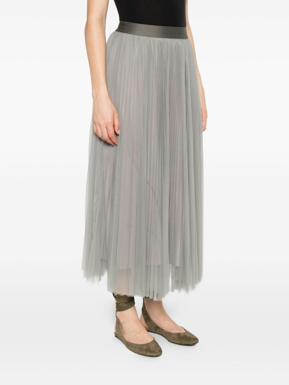 Forte Forte Pleated Tulle A-Line Midi Skirt Grey