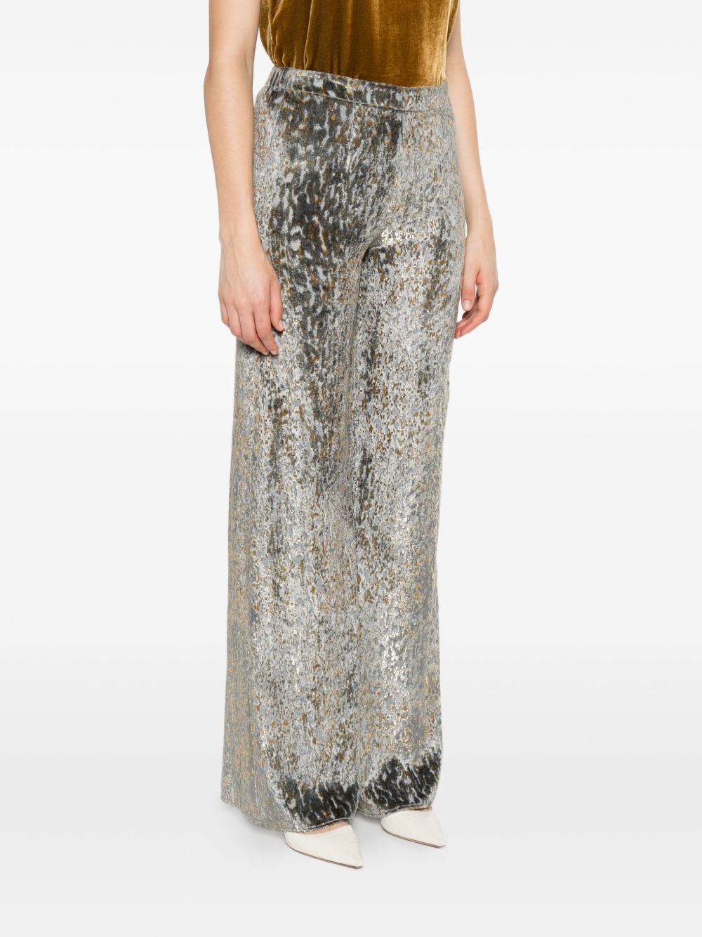 Forte Forte High-Waisted Metallic Animal-Pattern Trousers Grey