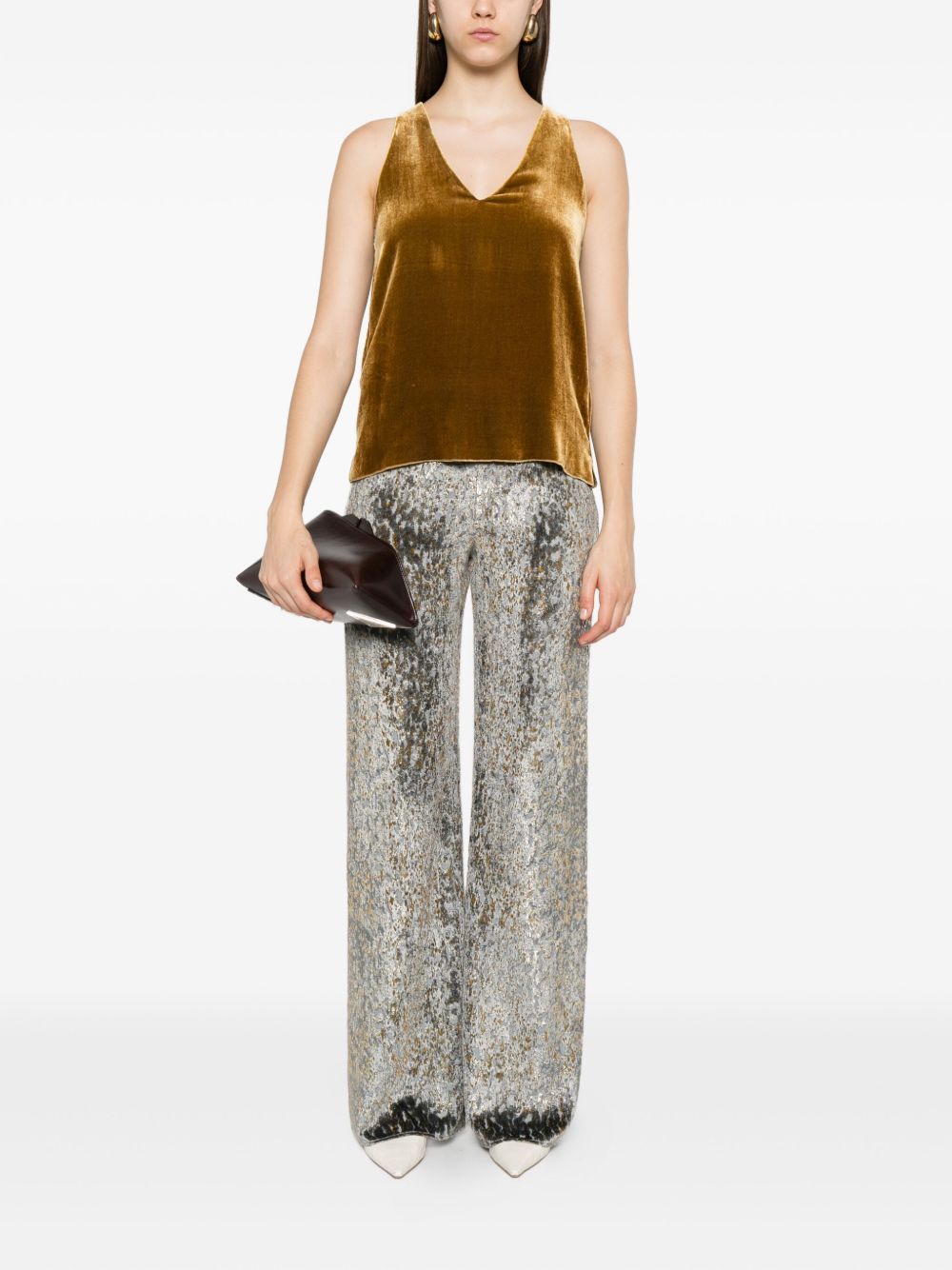 Forte Forte High-Waisted Metallic Animal-Pattern Trousers Grey