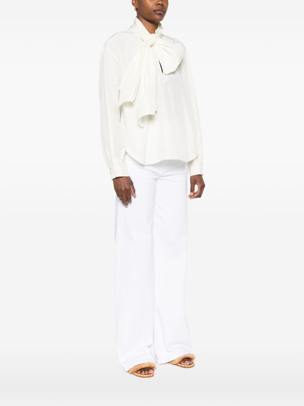 Forte Forte Pussy-Bow Off-White Curved Hem Shirt White