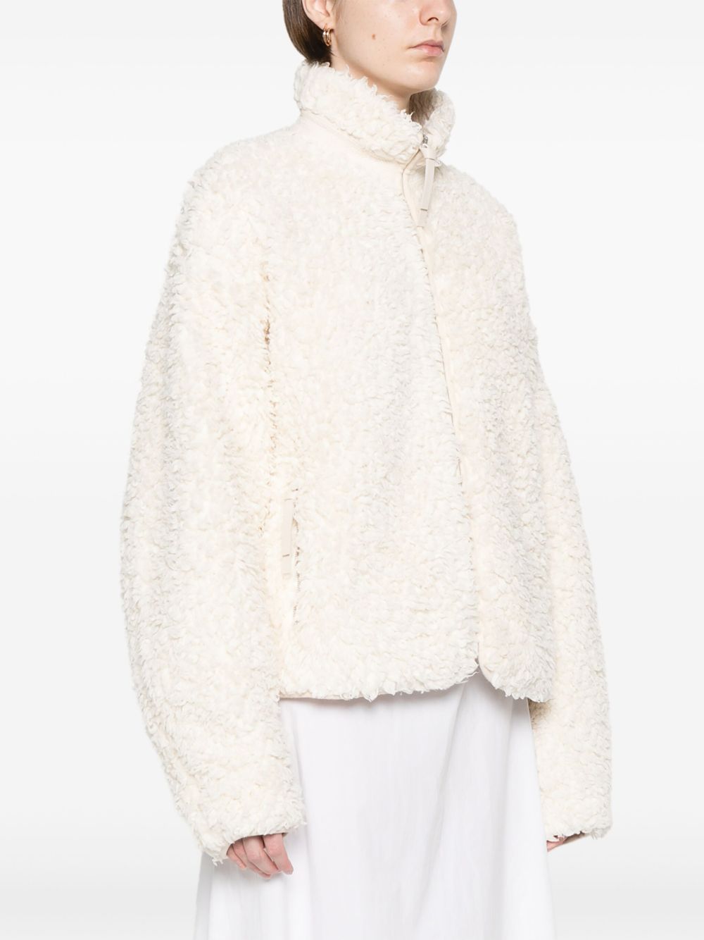 Jil Sander Plus Shearling Zip-Up Jacket in White White