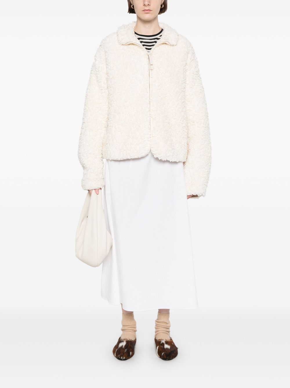 Jil Sander Plus Shearling Zip-Up Jacket in White White