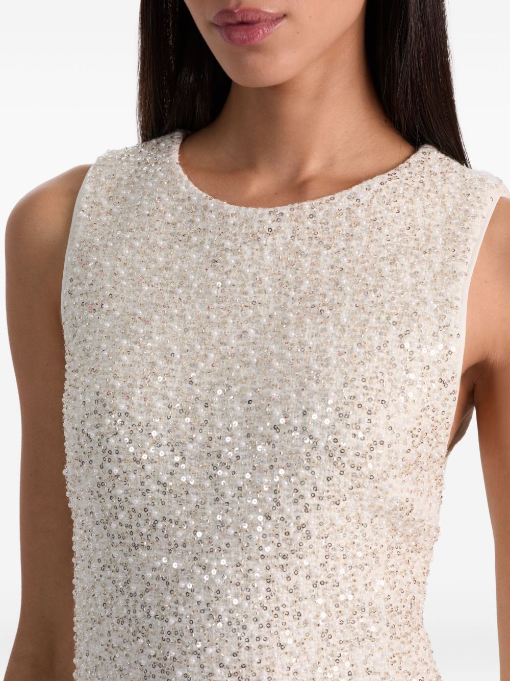 Alice + Olivia Cade Sequin-Embellished Off-White Mini Dress White