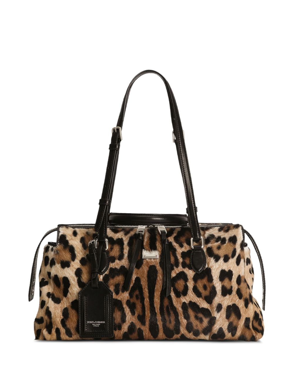 Dolce & Gabbana Medium Animal-Print Leather Shoulder Bag Brown