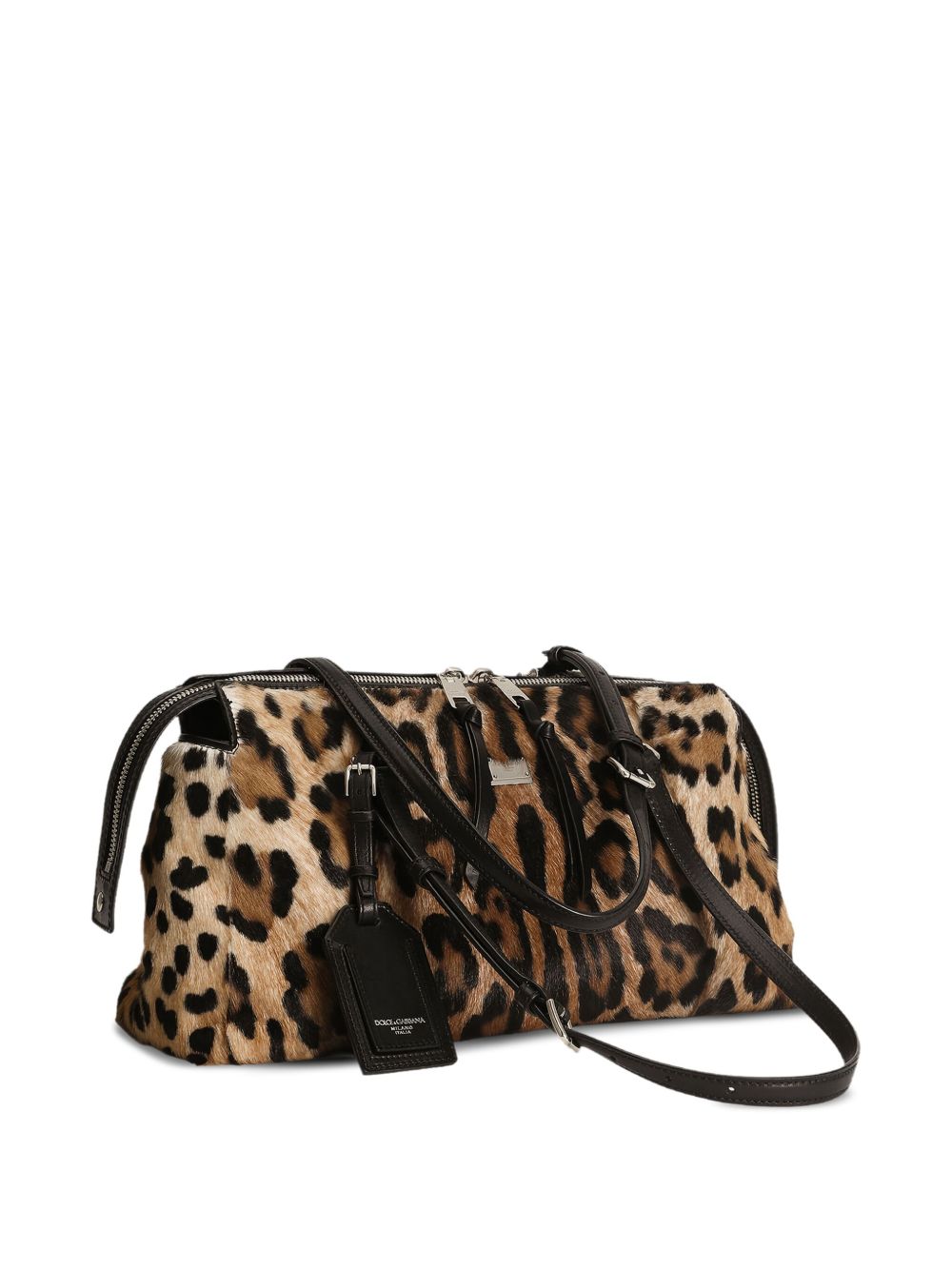 Dolce & Gabbana Medium Animal-Print Leather Shoulder Bag Brown