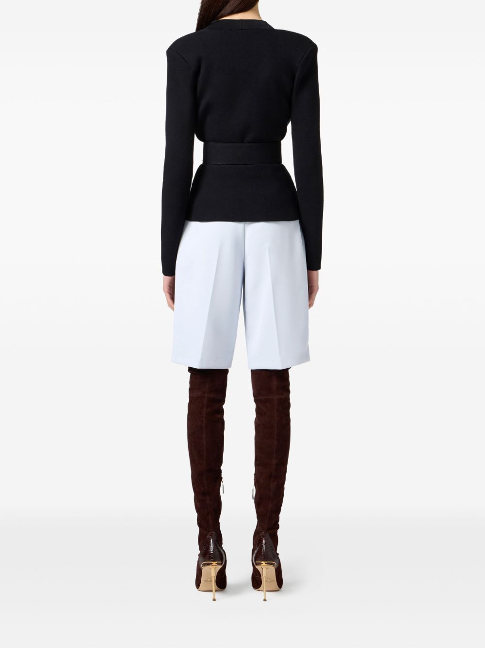Elisabetta Franchi V-neck Fitted Waist Sweater with Wide Belt Black