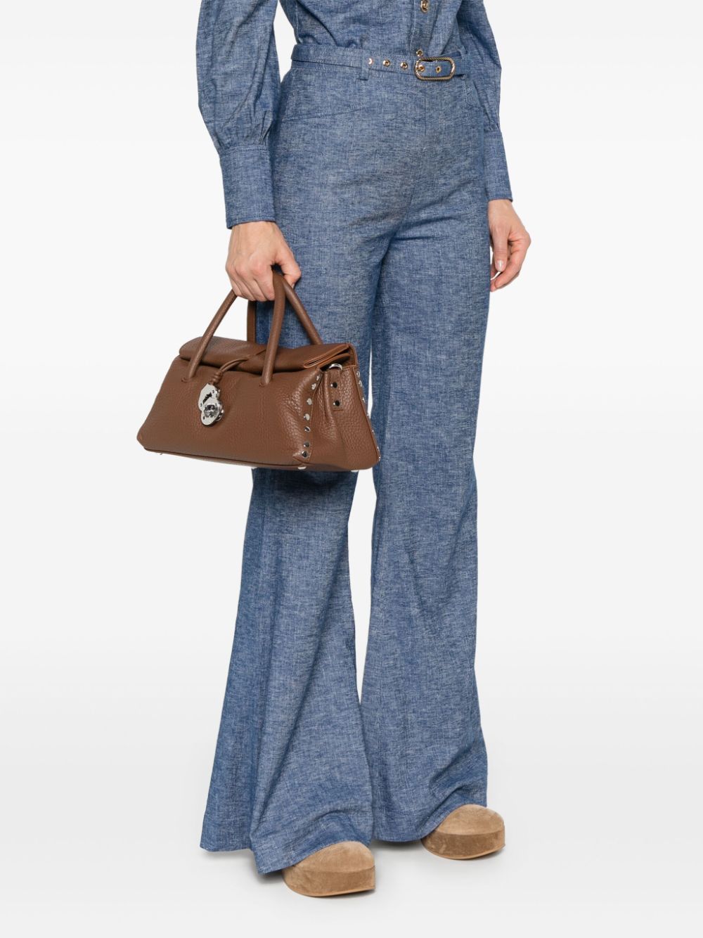 Zanellato Dotta Centauro Small Silk and Nylon Handbag Brown