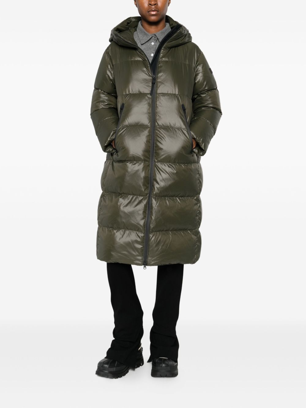 Peuterey Padded Hooded Zip-Up Coat in Green Green