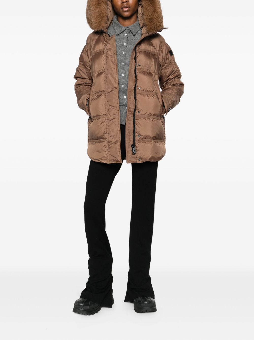 Peuterey Quilted Longline Hooded Puffer Coat Brown Brown