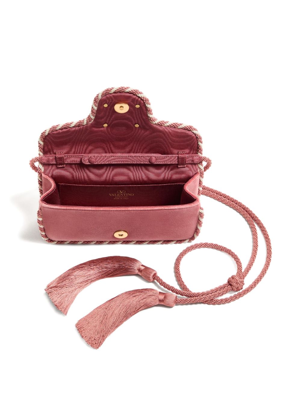 Valentino Garavani Velvet Clutch with Braided Trim and VLogo Jewel Clasp Pink