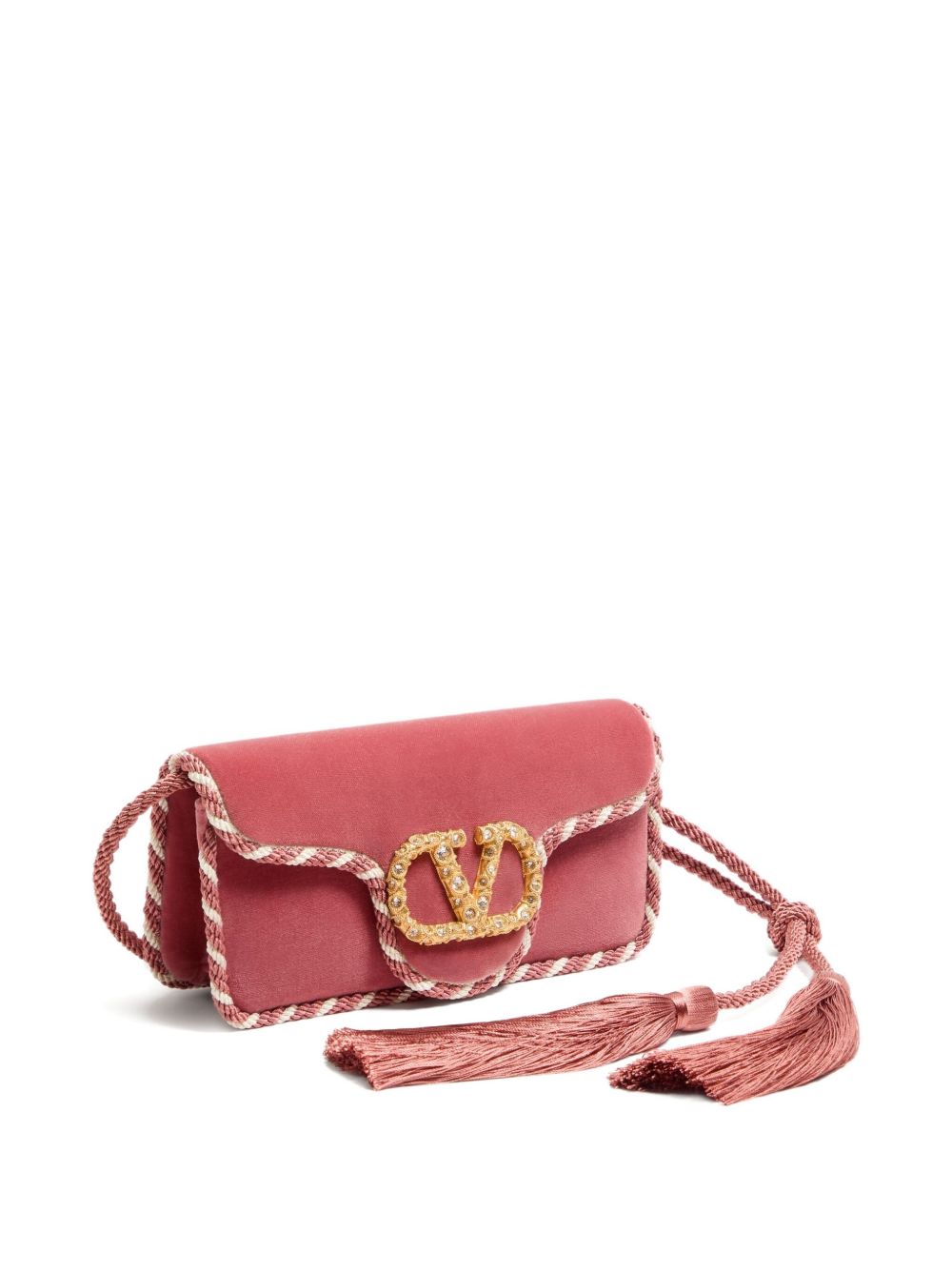 Valentino Garavani Velvet Clutch with Braided Trim and VLogo Jewel Clasp Pink