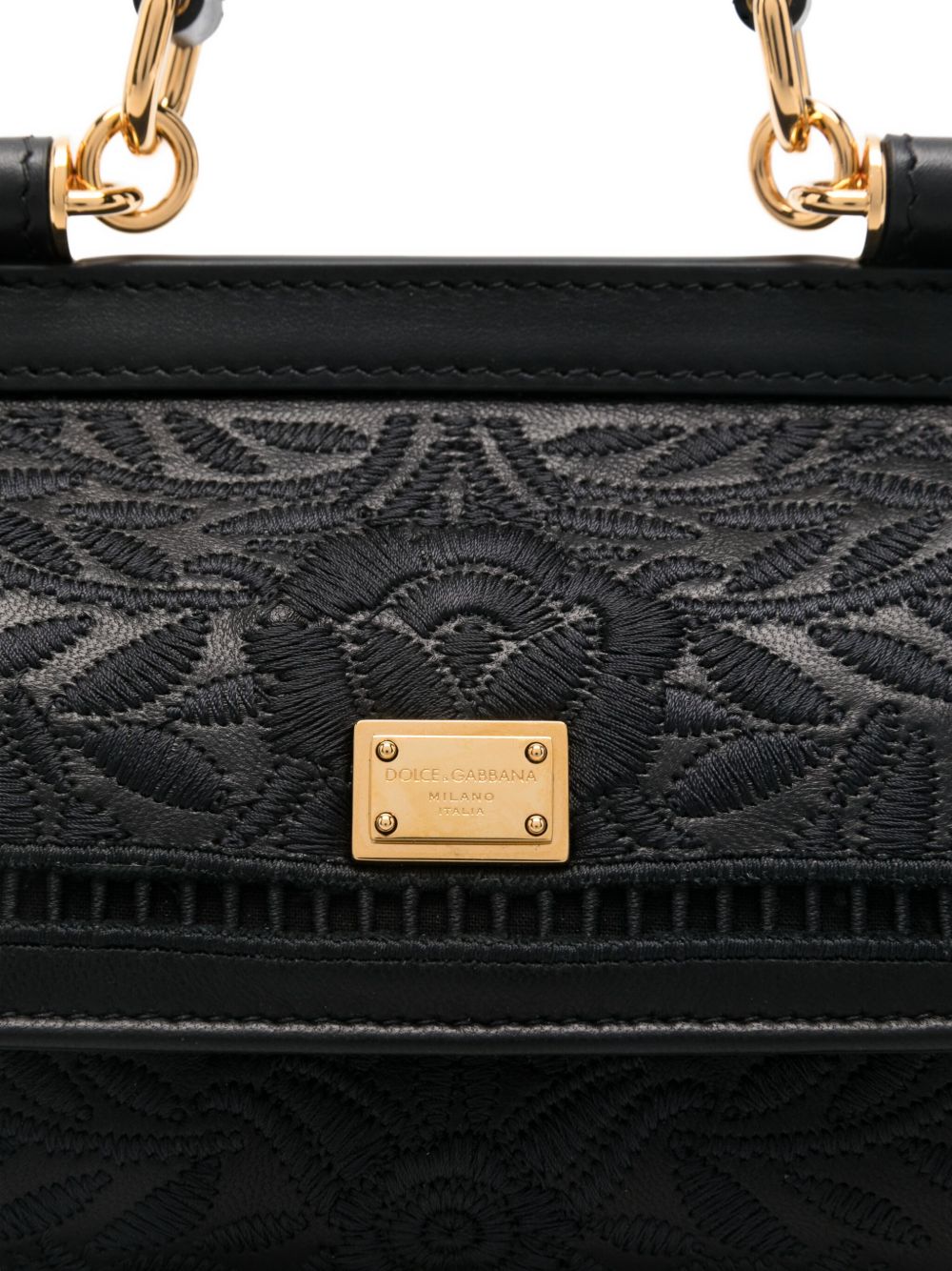 Dolce & Gabbana Sicily Small Floral-Embroidered Handbag Black