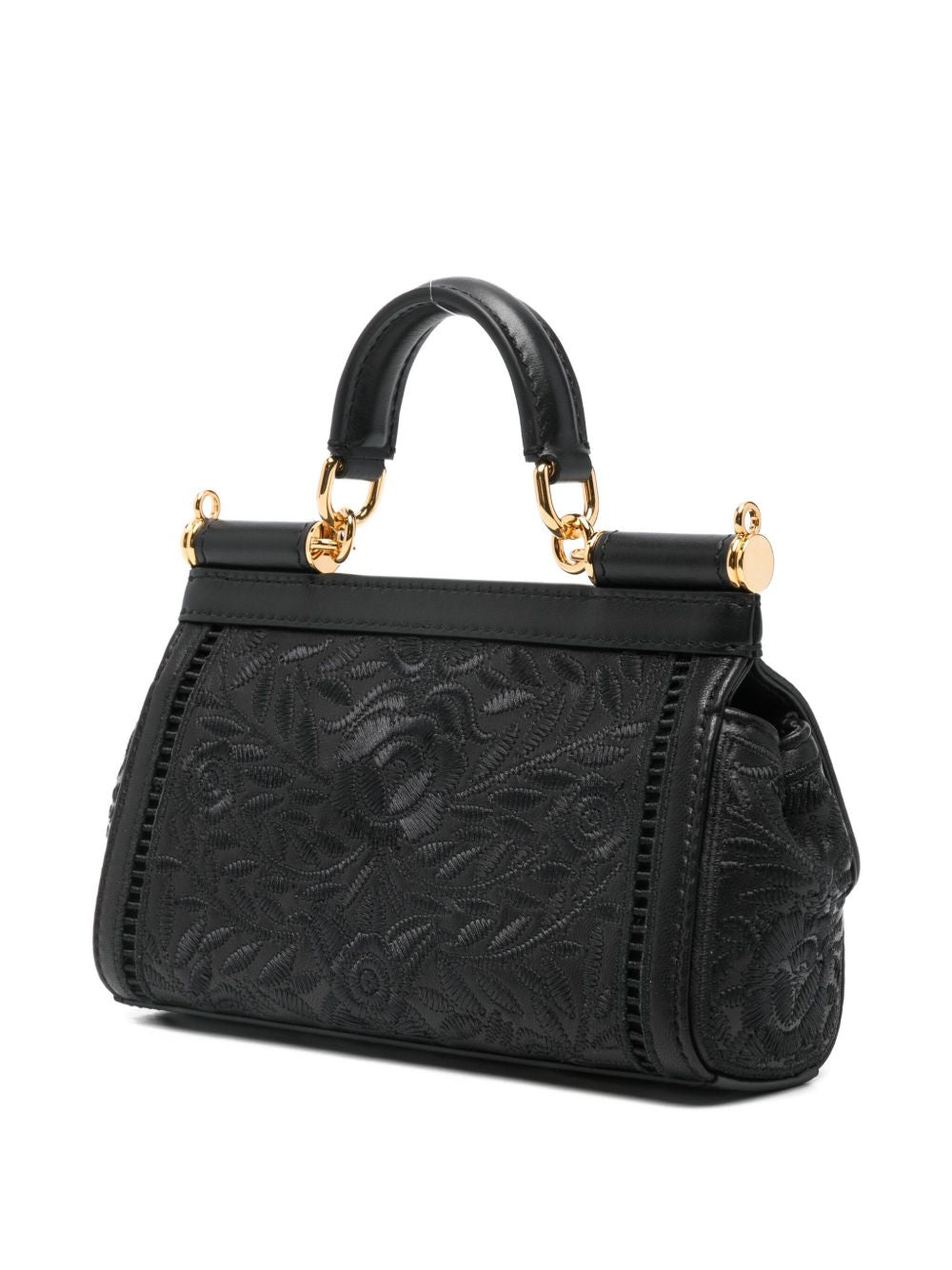 Dolce & Gabbana Sicily Small Floral-Embroidered Handbag Black