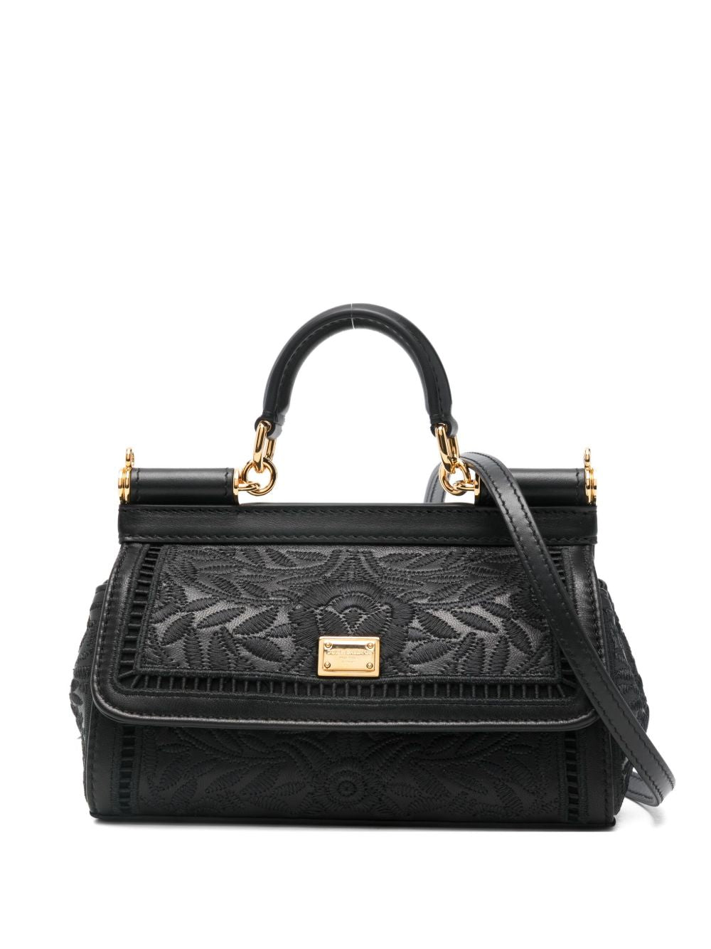 Dolce & Gabbana Sicily Small Floral-Embroidered Handbag Black