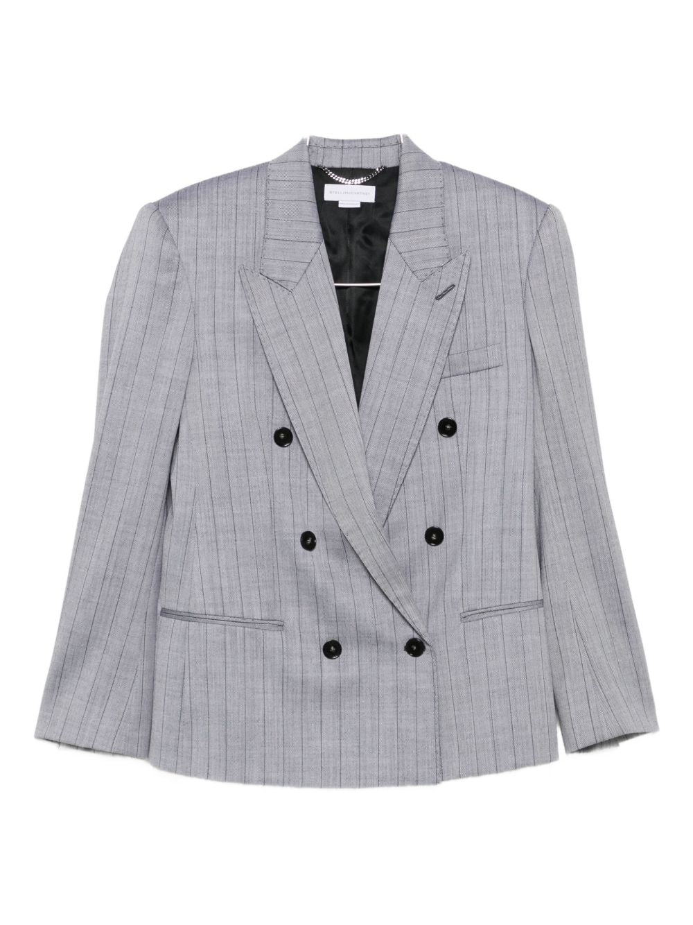 Stella McCartney Double-Breasted Pinstripe Wool Jacket Grey