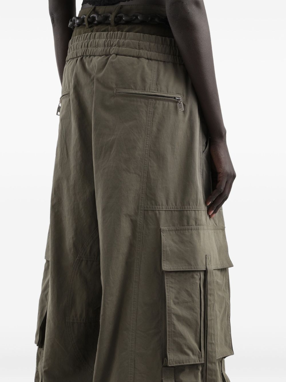 Dolce & Gabbana Green Cotton Blend Cargo Trousers with Drawstring Waistband Green