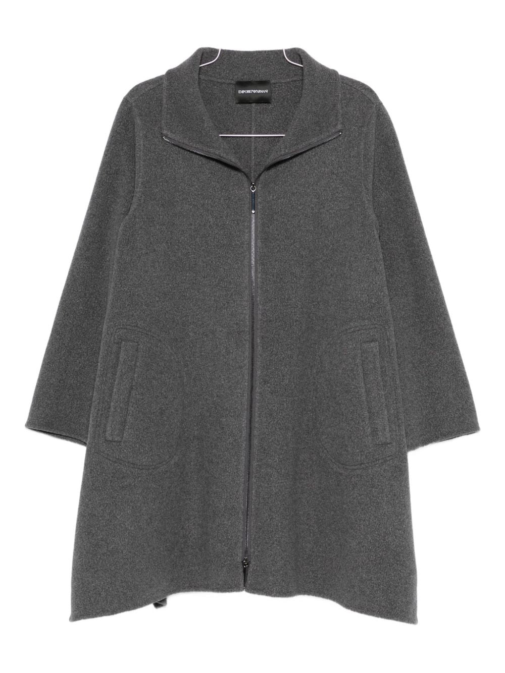 Emporio Armani Grey Wool-Silk Blend Two-Way Zip Coat Grey