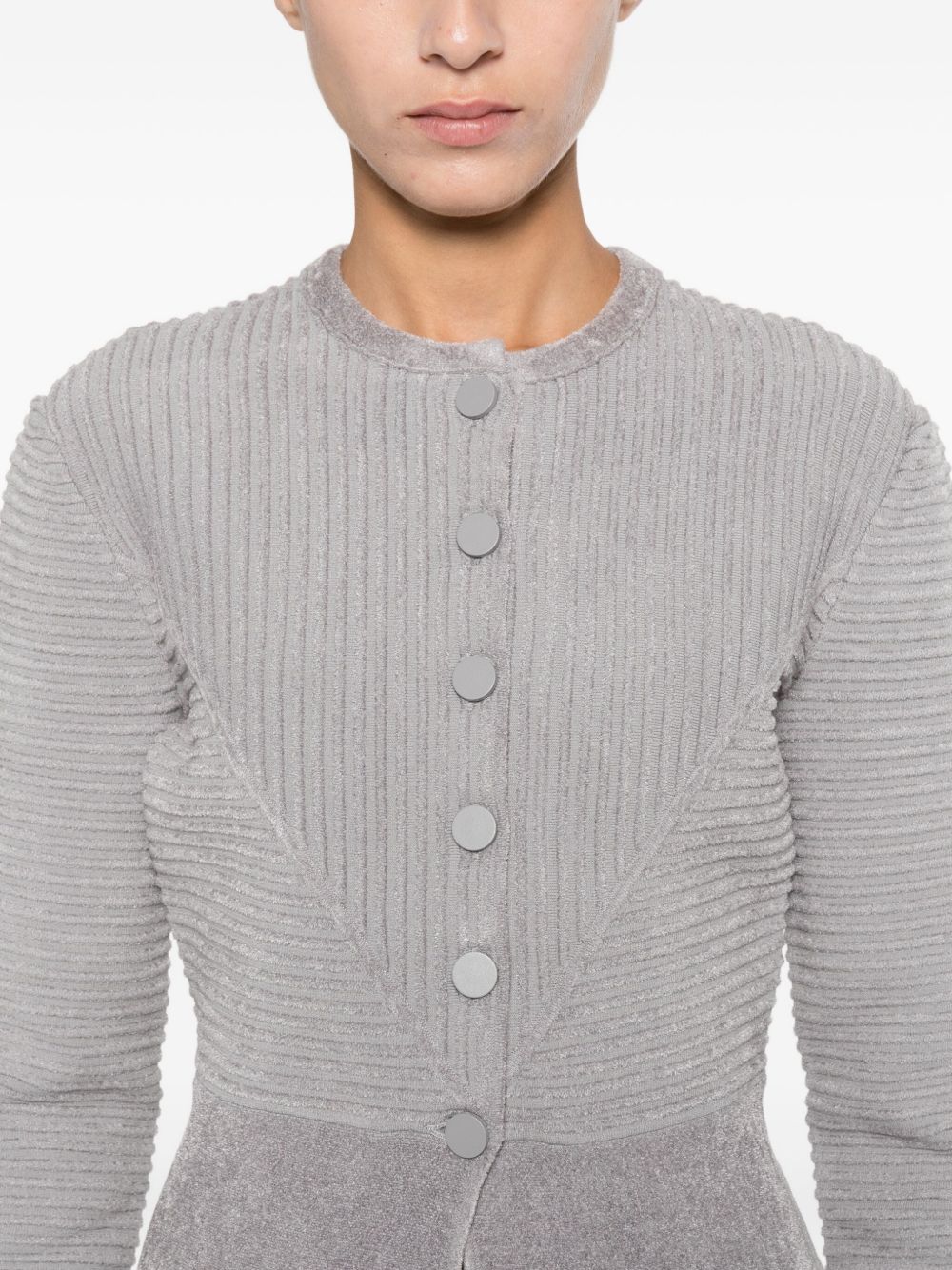 Emporio Armani Textured Panelled Buttoned Crewneck Jacket Silver