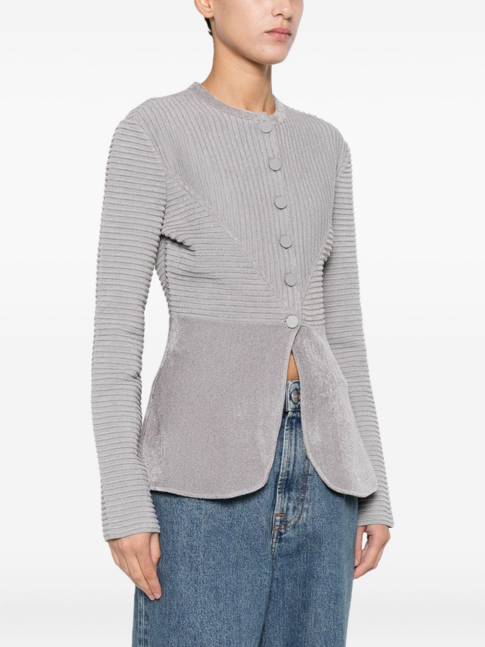 Emporio Armani Textured Panelled Buttoned Crewneck Jacket Silver