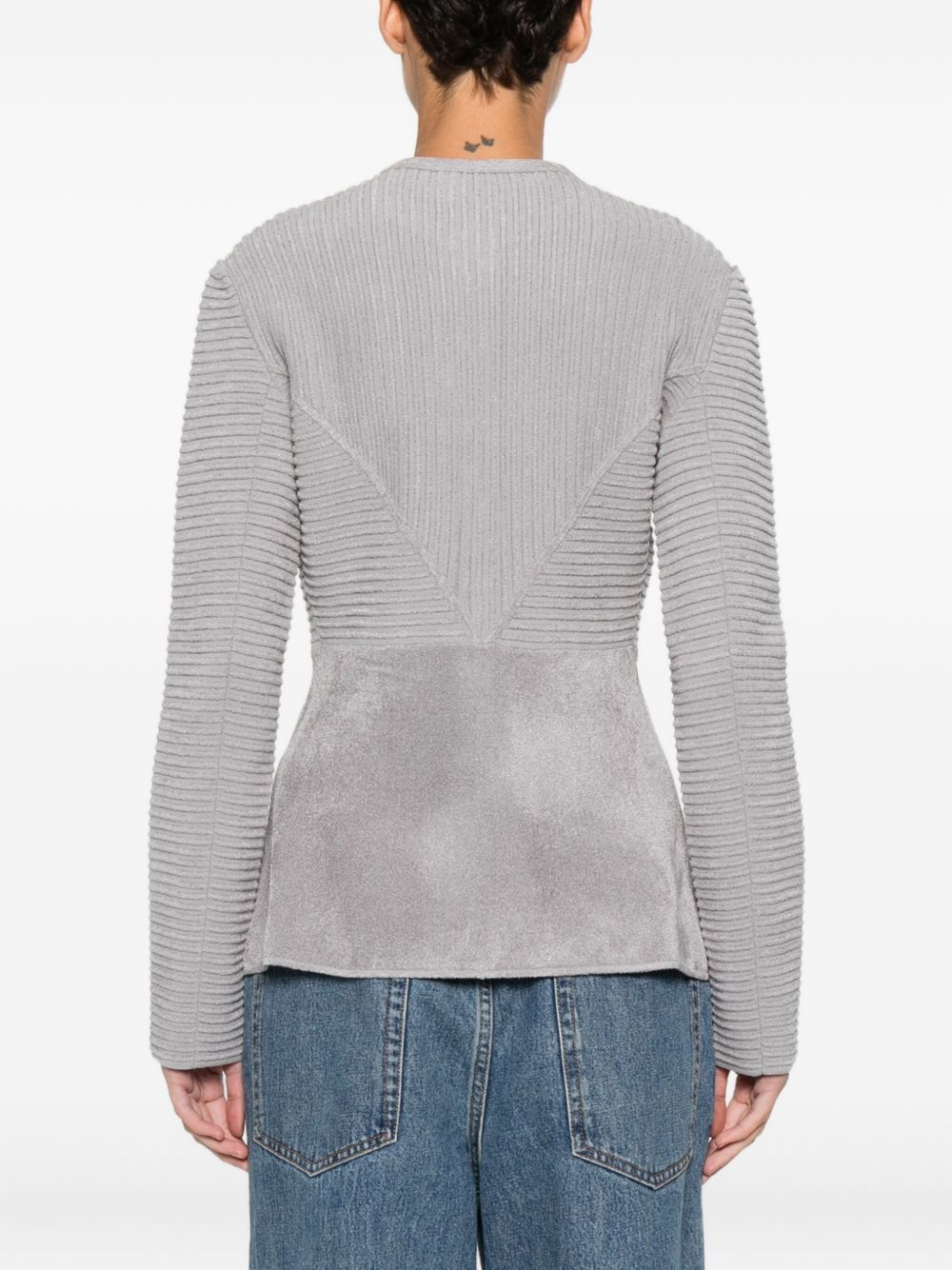 Emporio Armani Textured Panelled Buttoned Crewneck Jacket Silver