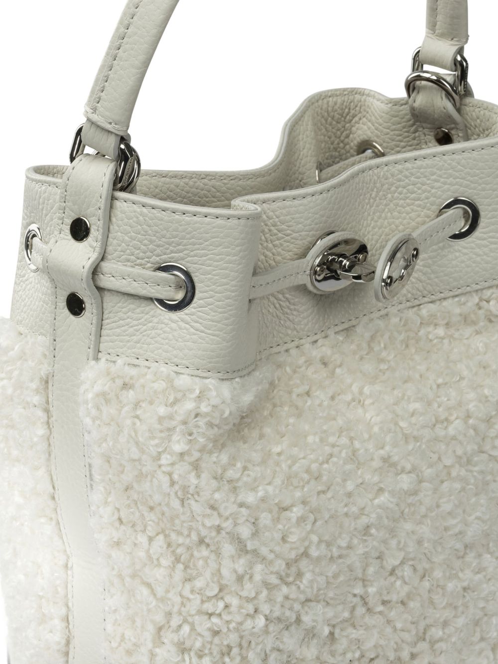 Zanellato Mondà Dolly Small Leather and Fur-Panel Bucket Bag White White