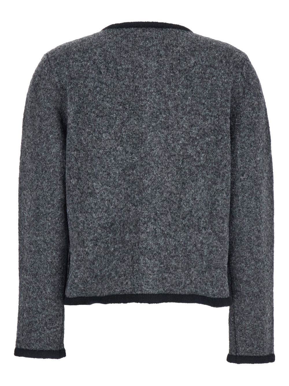 Semicouture Textured Wool-Blend Knit Jacket with Black Trim Grey