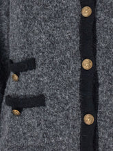 Semicouture Textured Wool-Blend Knit Jacket with Black Trim Grey