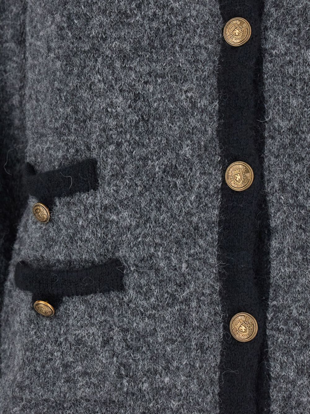 Semicouture Textured Wool-Blend Knit Jacket with Black Trim Grey