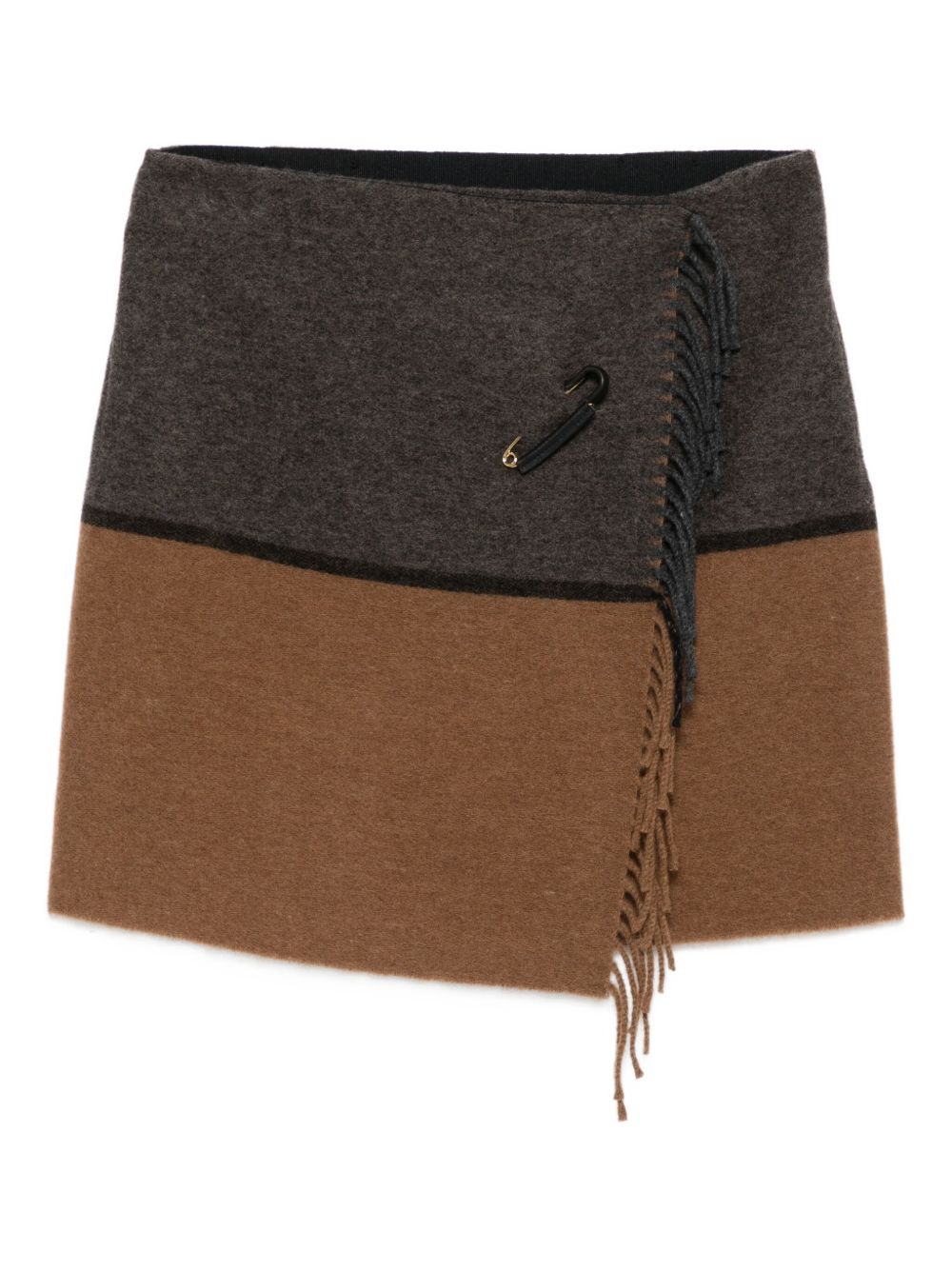 Semicouture Fringed Wool-Blend Wrap Skirt Light Brown