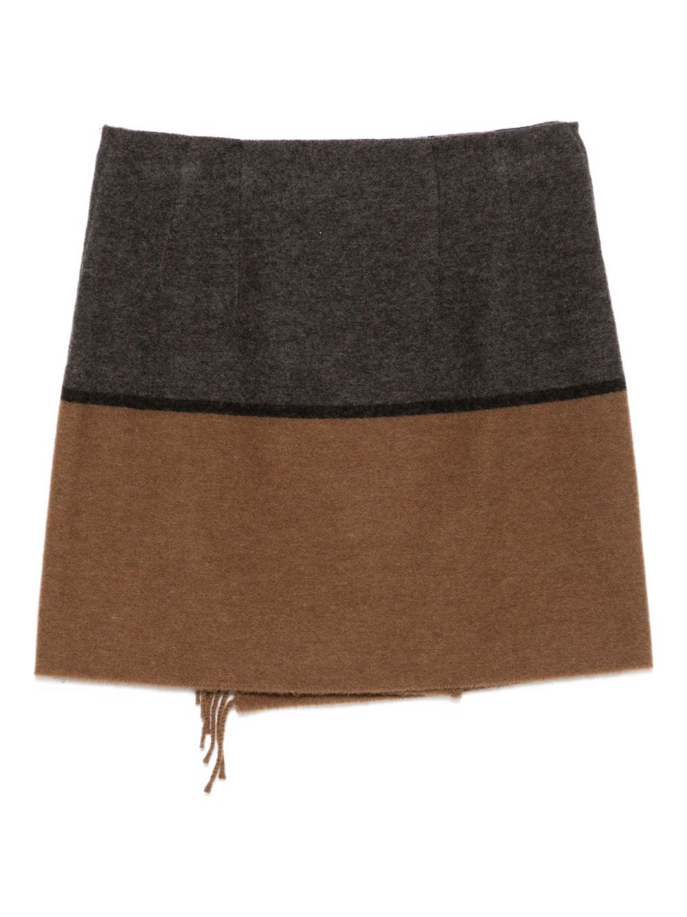 Semicouture Fringed Wool-Blend Wrap Skirt Light Brown