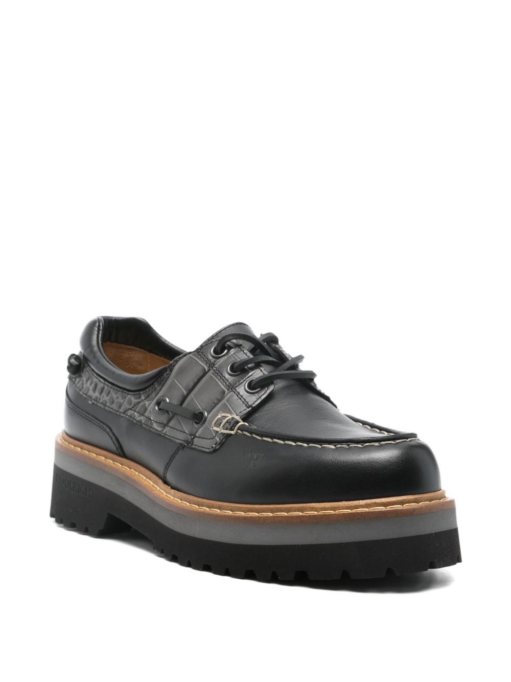 Woolrich Flat Leather Boat Shoes Black