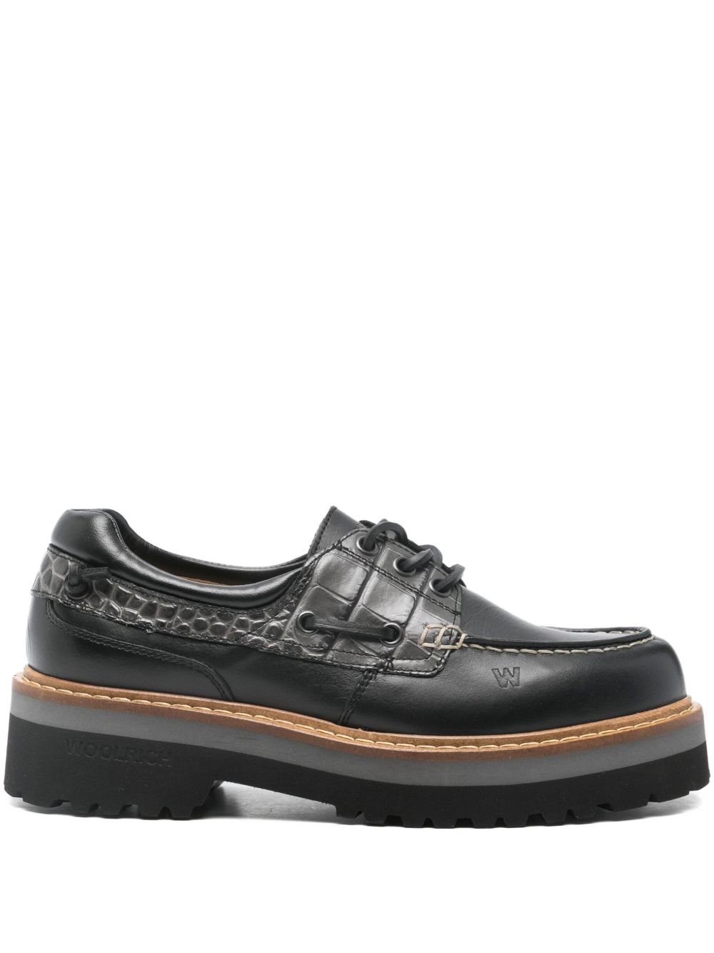 Woolrich Flat Leather Boat Shoes Black