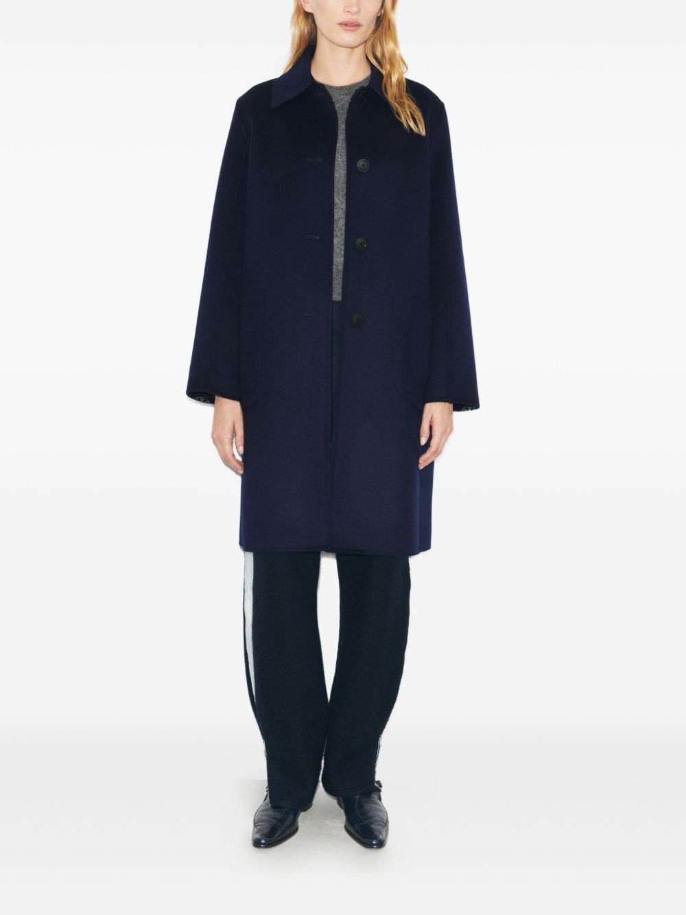 Tory Burch Wool Jacquard Notched Collar Coat Blue