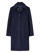 Tory Burch Wool Jacquard Notched Collar Coat Blue