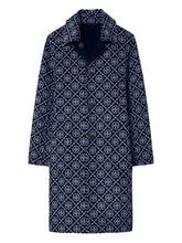 Tory Burch Wool Jacquard Notched Collar Coat Blue