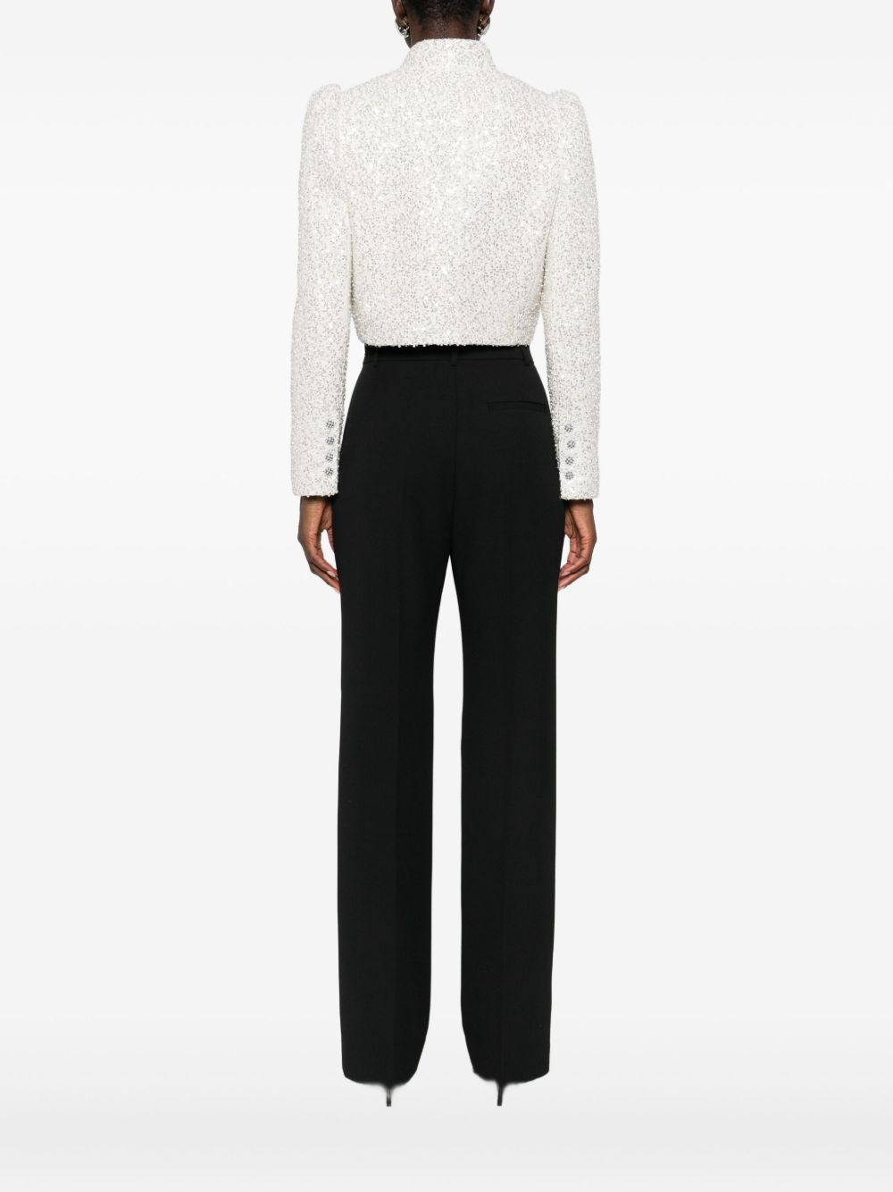 Alice + Olivia Ilaria Sequin-Embellished Bow Jacket White