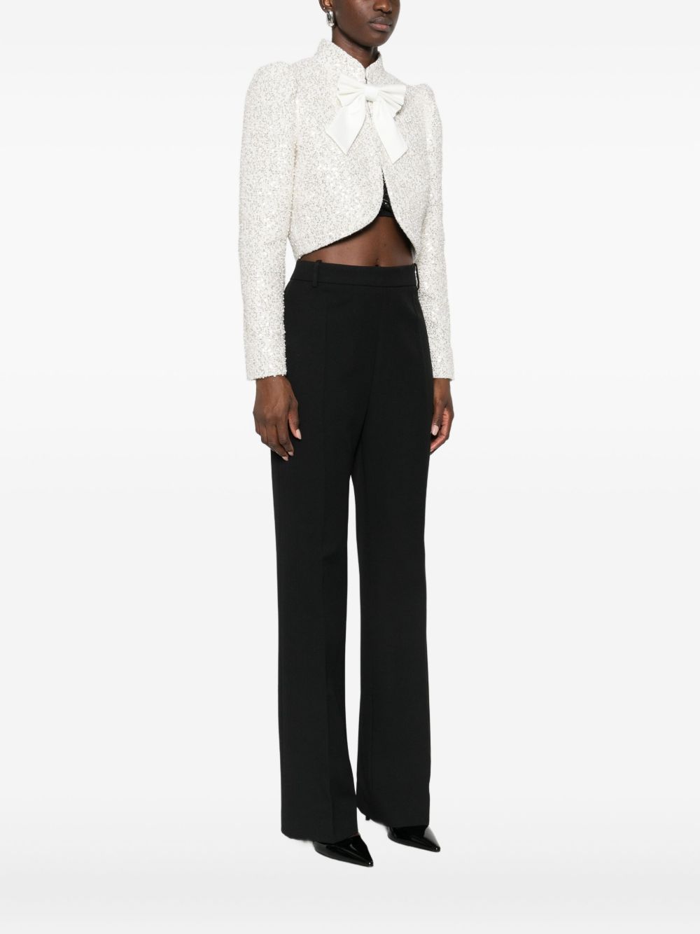 Alice + Olivia Ilaria Sequin-Embellished Bow Jacket White