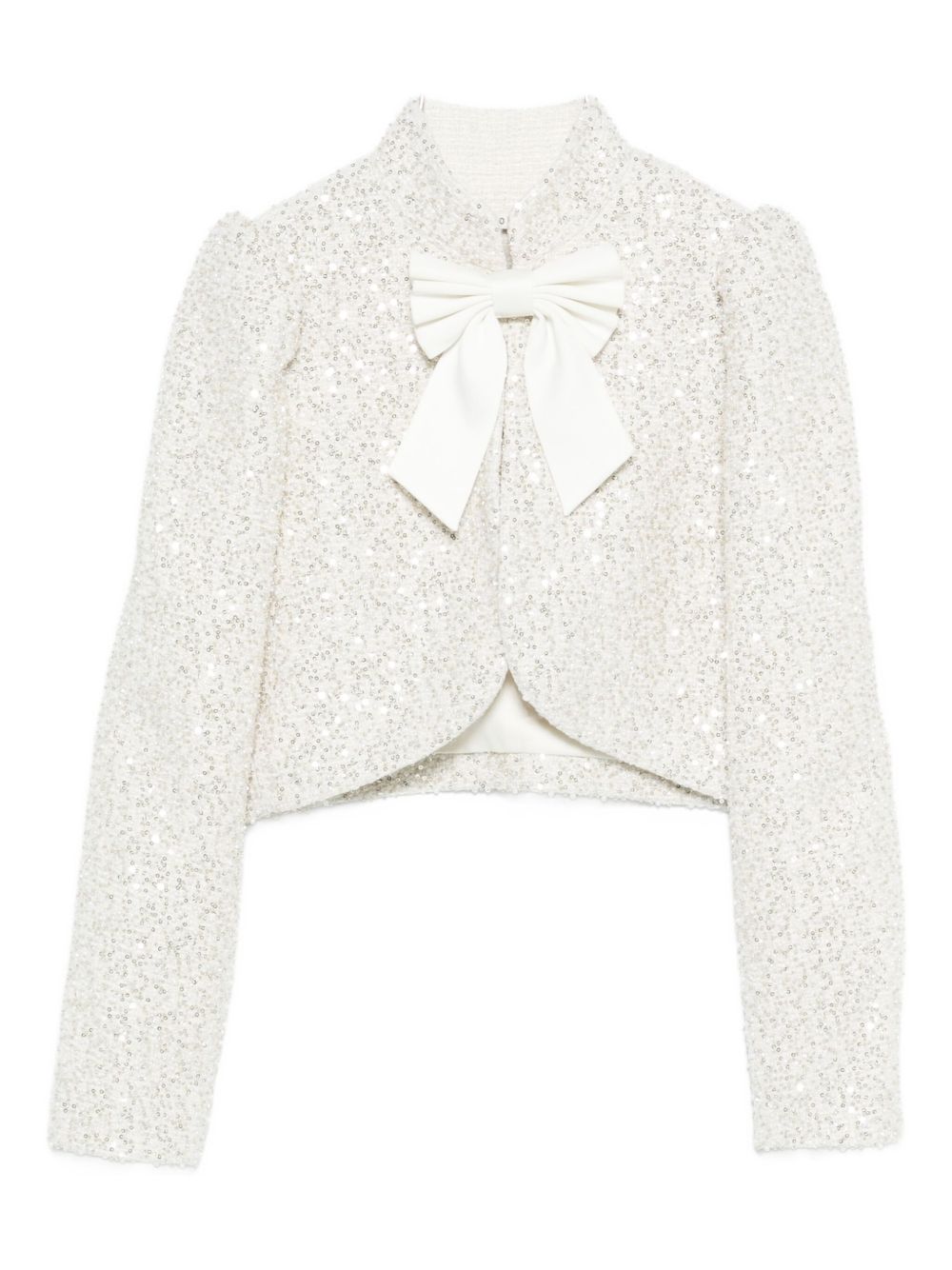 Alice + Olivia Ilaria Sequin-Embellished Bow Jacket White