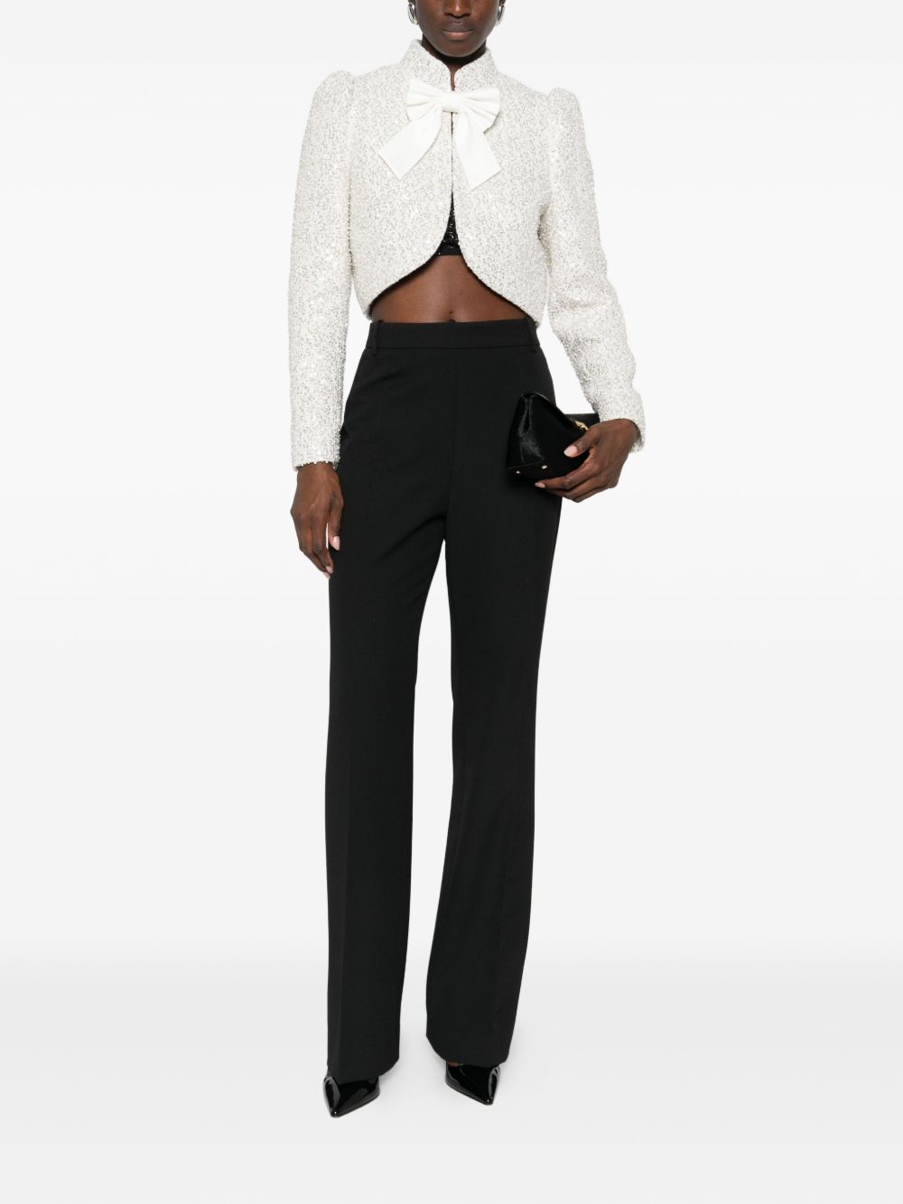 Alice + Olivia Ilaria Sequin-Embellished Bow Jacket White