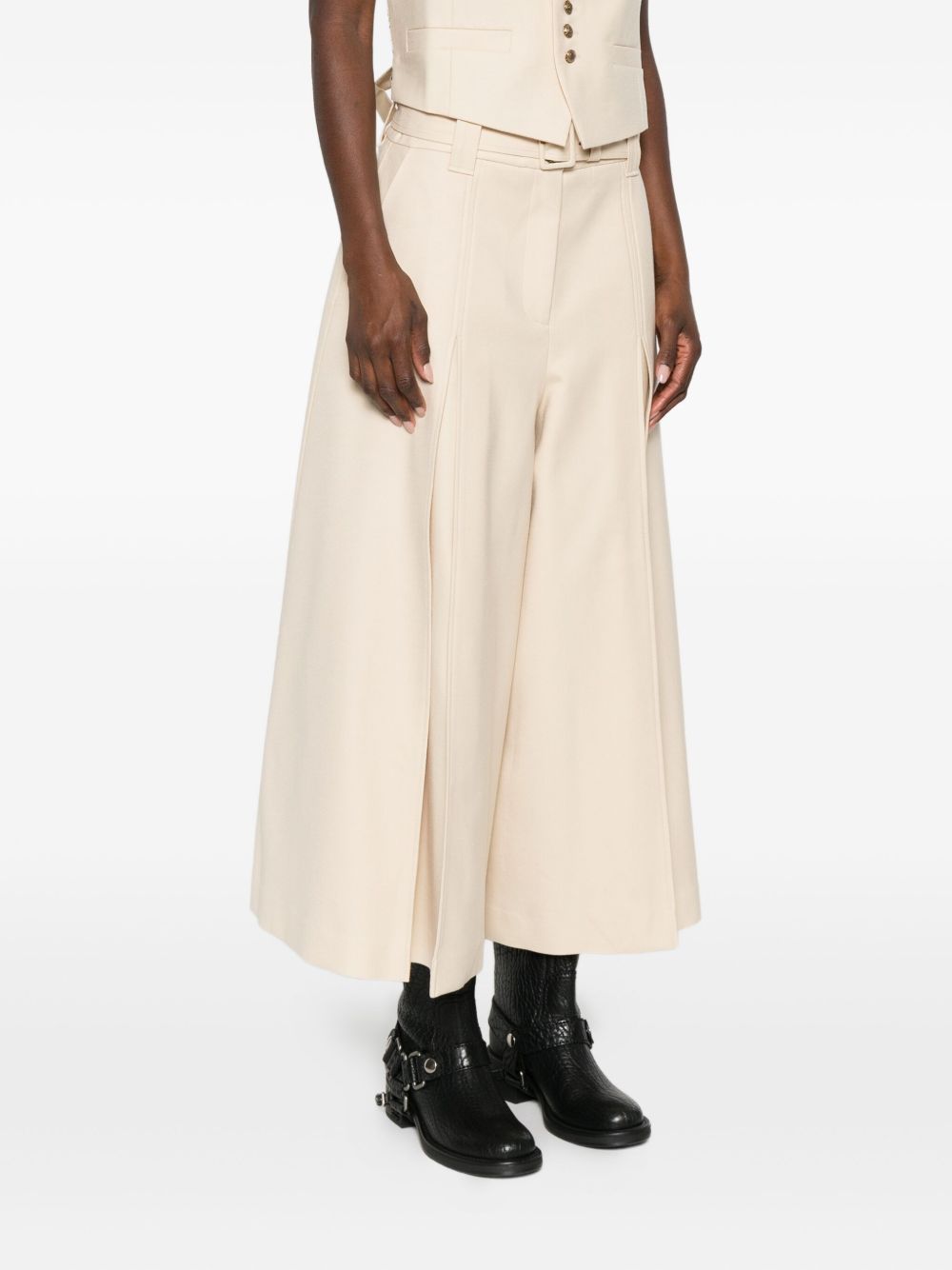 Zimmermann Wide-Leg Belted Wool Trousers Beige